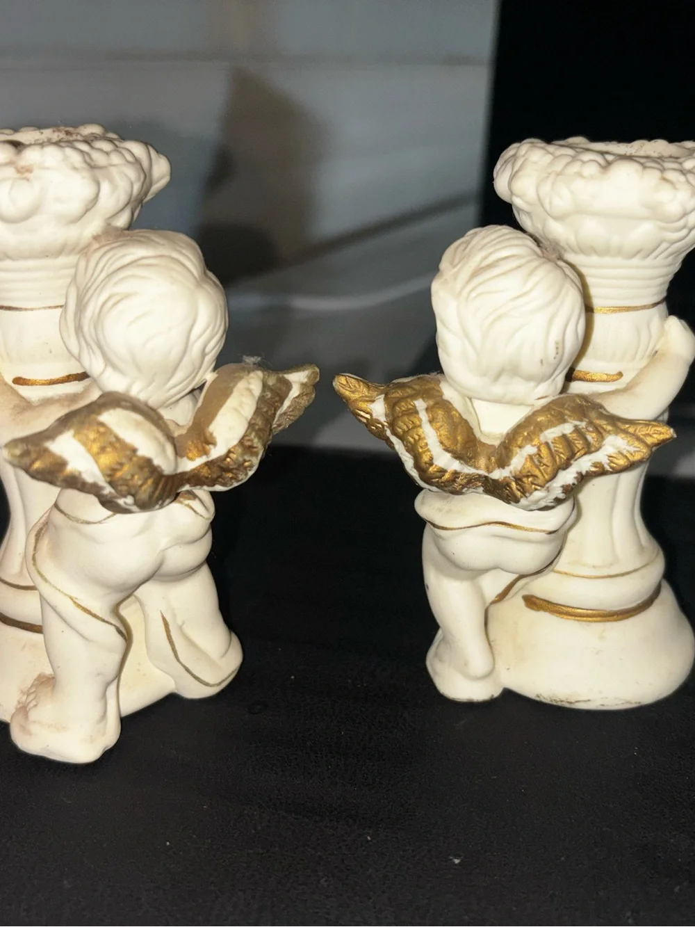 White and Gold Cherub Candle Holders - Decorative Home Accent - Picture 1 of 2